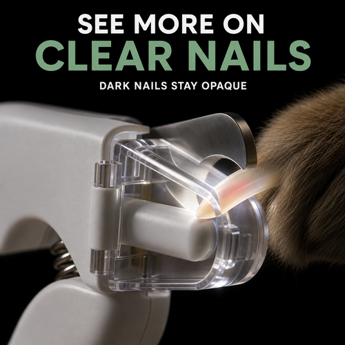 Built-in light improving visibility on a clear nail while dark nails remain opaque