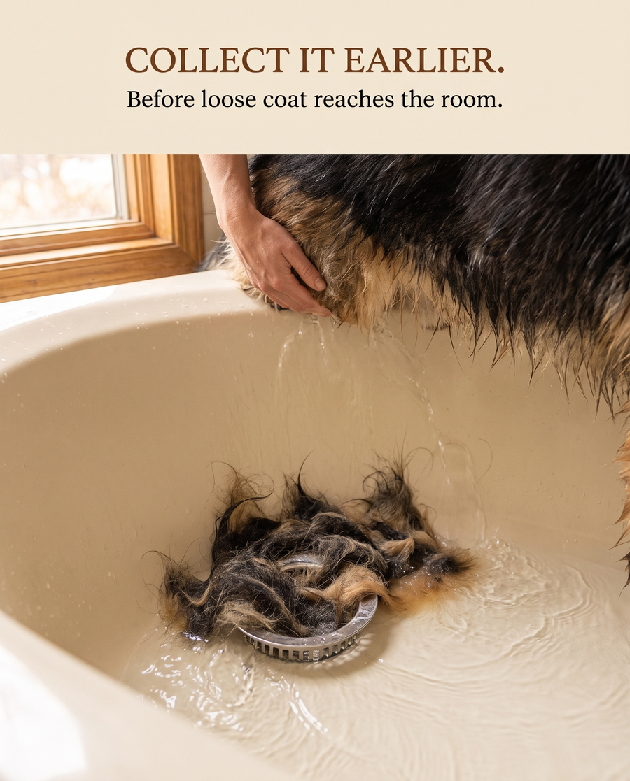 The bath gives loose coat an earlier place to go