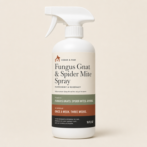 Cedar and Paw fungus gnat and spider mite spray, 16 oz trigger bottle
